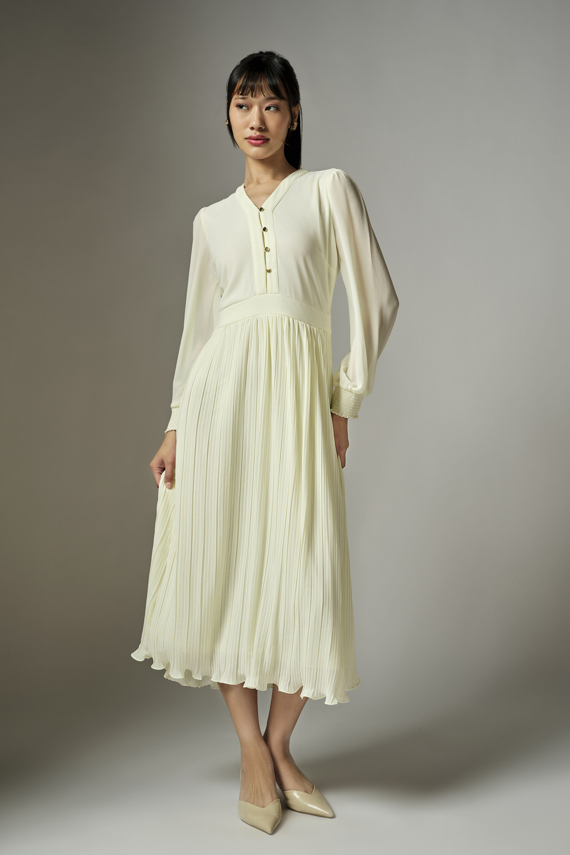 Gloria Cream Pleated Dress